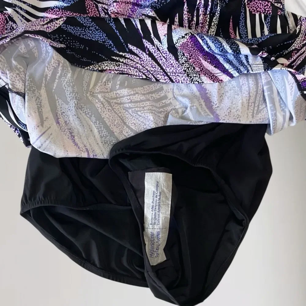 SWIM SOLUTIONS Swimdress NWT Shaping Slimming High Neck Purple Black Plus Sz 16 - Picture 8 of 13